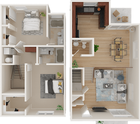 Floor plan for 2 beds, 2.5 baths, 1225 sqft